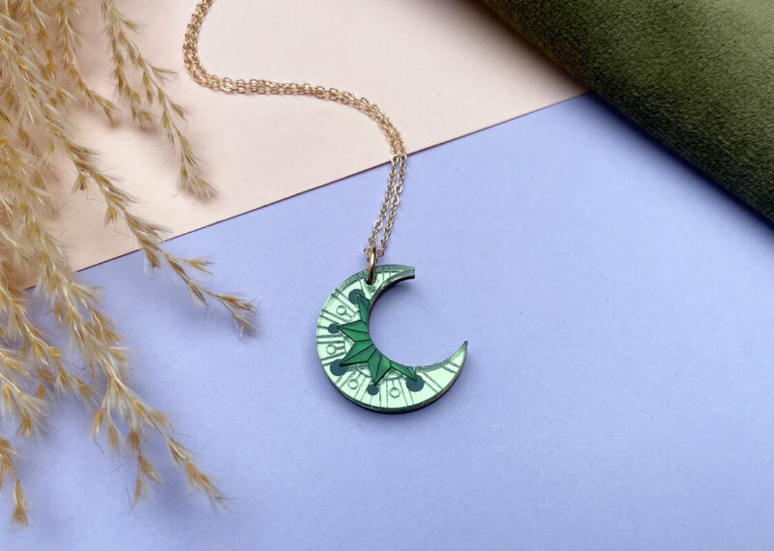 Mini Engraved Moon Pendant Green 1