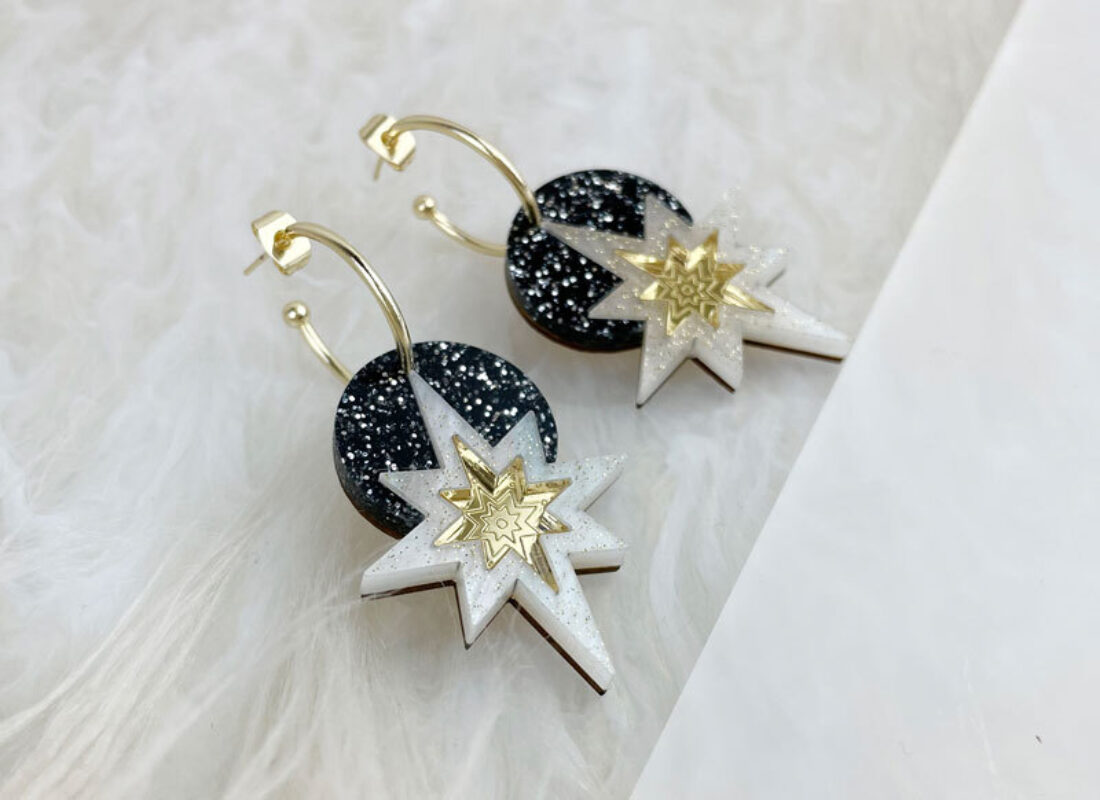 Star Deco Hoops Black Glitter 1